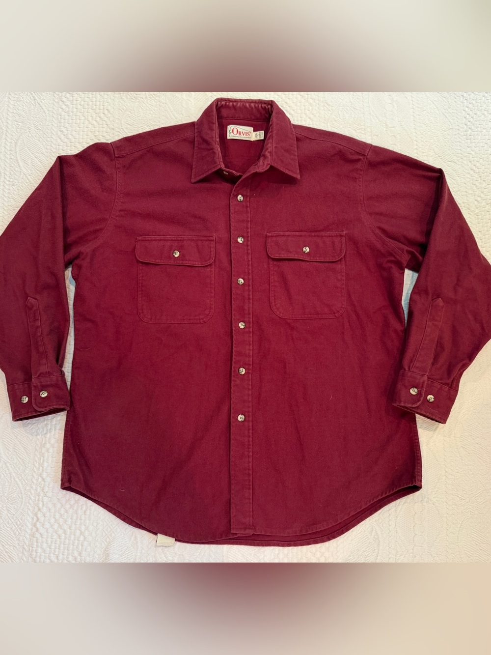 Vtg Orvis Burgundy Flannel Shirt Mens XL Heavyweight Button Up Outdoor Workwear